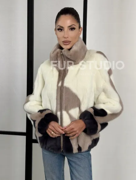 Норковый бомбер на молнии стойка воротник - фото 0