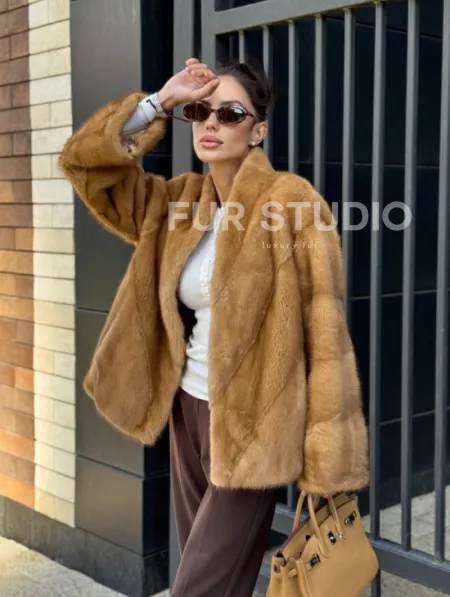 Норковый жакет Gold воротник V-образный - фото 10