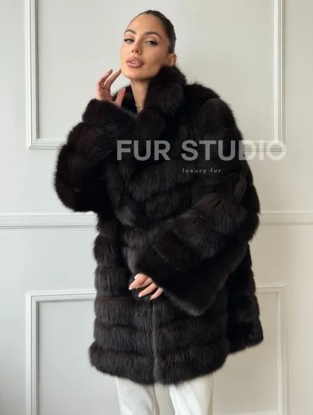 Шуба из куницы английский воротник - фото 6