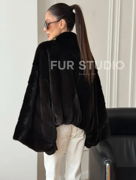 Короткая норковая шуба - пончо - фото 3