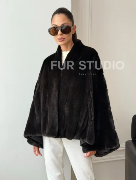 Короткая норковая шуба - пончо - фото 7