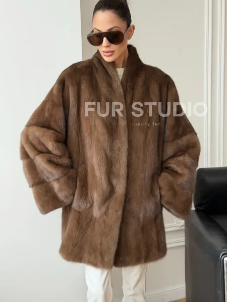 Полушубок из норки - цвет соболь - фото 5