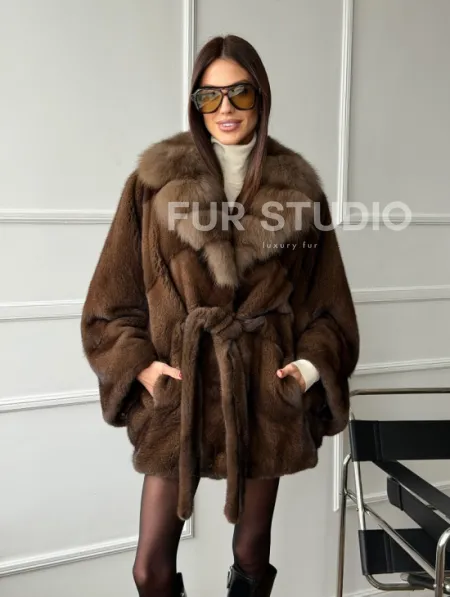 Полушубок автоледи норковый - воротник куница - фото 13