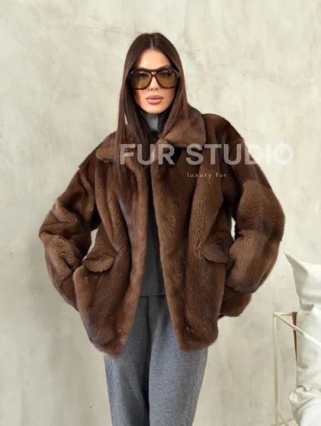 Короткая норковая шуба под соболь - фото 13