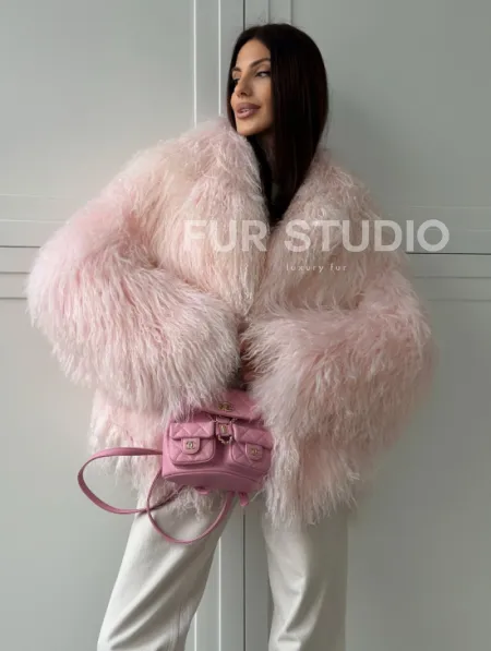 Шуба из меха ламы - цвет розовый - фото 5