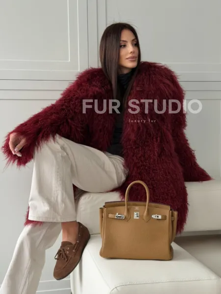 Шуба из ламы PREMIUM - бургунди - фото 11