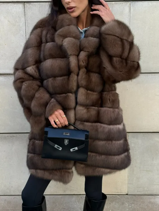 Меховое манто из баргузинского соболя с диагональной раскладкой, SILVER 1-2 - фото 3