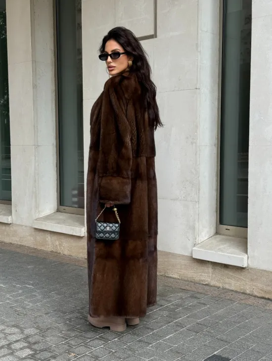 Длинная шуба ВИНТАЖ из меха скандинавской норки без воротника - фото 7