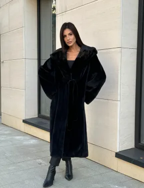 Норка кимоно BLACKGLAMA роспуск, капюшон кобра - фото 13