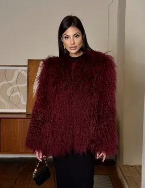 Шуба из меха ламы цвет Burgundy - фото 10