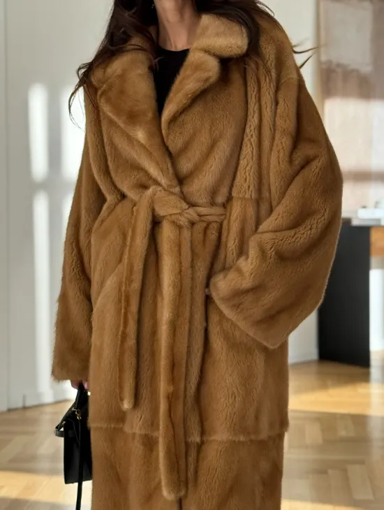 Норковая шуба - кимоно из меха норки premium golg fur со шлицей - фото 1