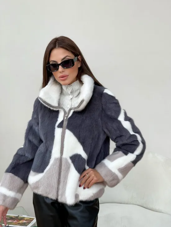 Модная норковая куртка на молнии - фото 3