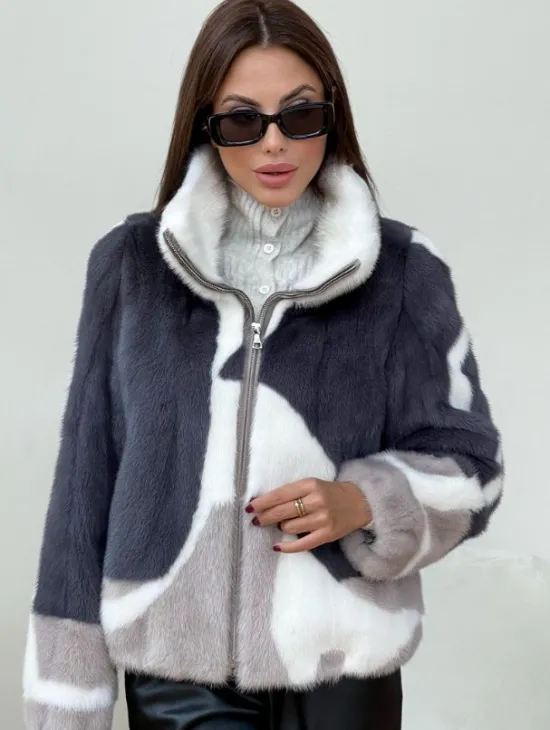 Модная норковая куртка на молнии - фото 0