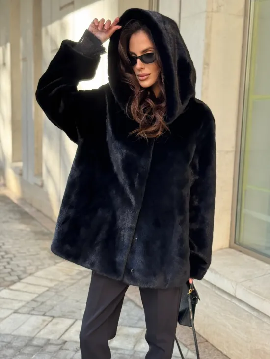 Шуба куртка из норки - черная - фото 4