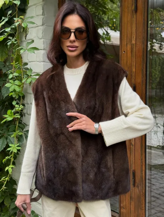 Жилет норковый - цвет коричневый - фото 7