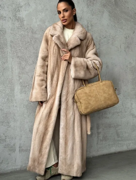 Длинная норковая шуба пастель - фото 7