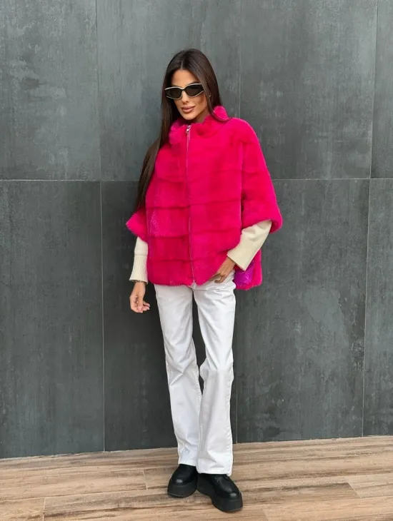 Норковая кофта на молнии - фуксия - фото 7