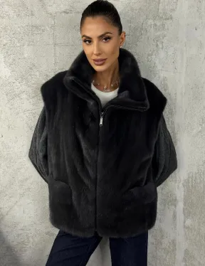 Норковая жилетка - графит - фото 2