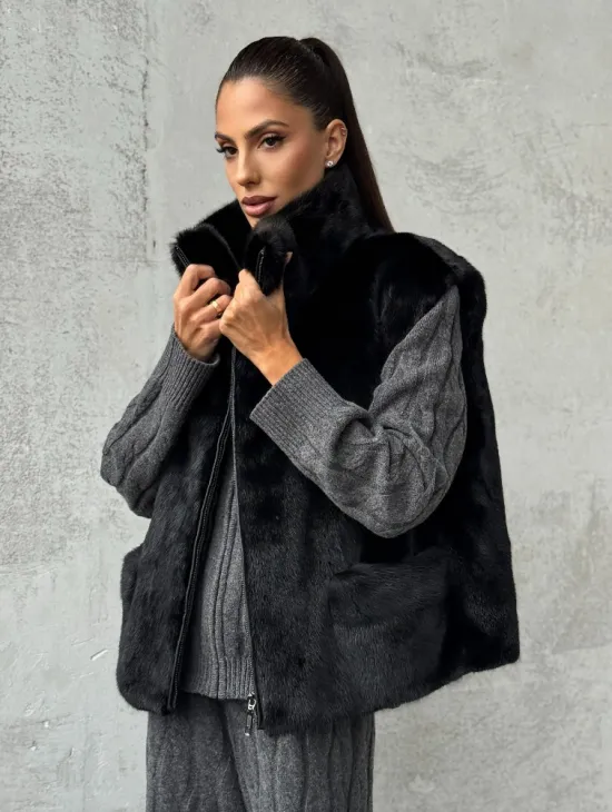 Черная норковая жилетка - фото 5