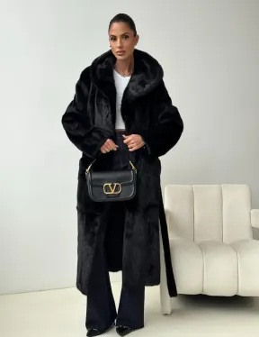 Черная норковая шуба с капюшоном - фото 10