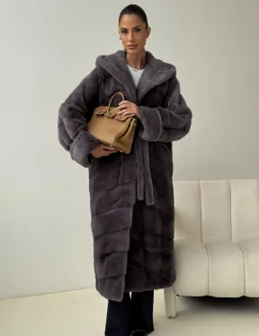 Длинная норковая шуба - капюшон кобра - фото 5