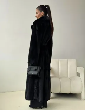 Черная норковая шуба с поясом - фото 7