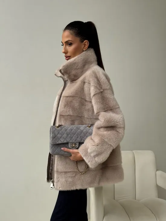 Норковая куртка стойка воротник - фото 10