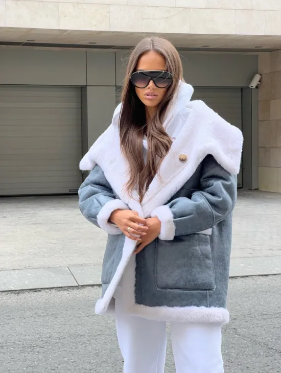 Двухсторонняя шубка - дубленка из натуральной шерсти - фото 4