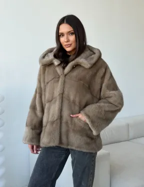 Короткая  норковая шуба с капюшоном - фото 8