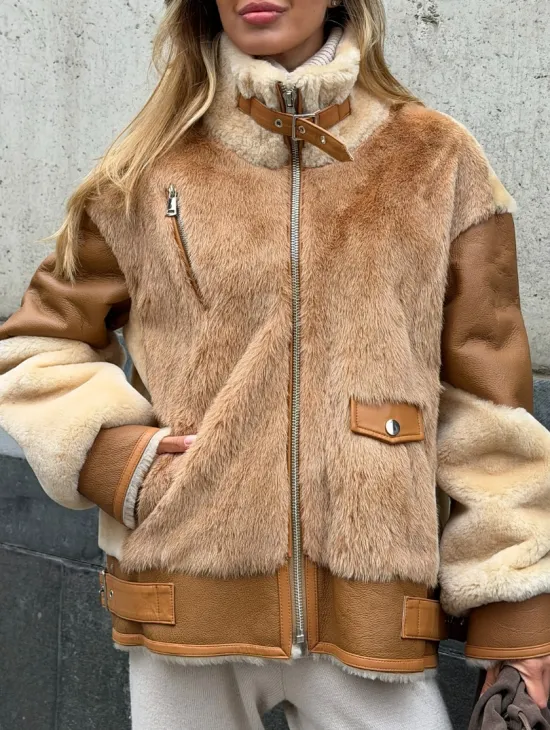 Комбинированная дубленка из овчины и норки - фото 3