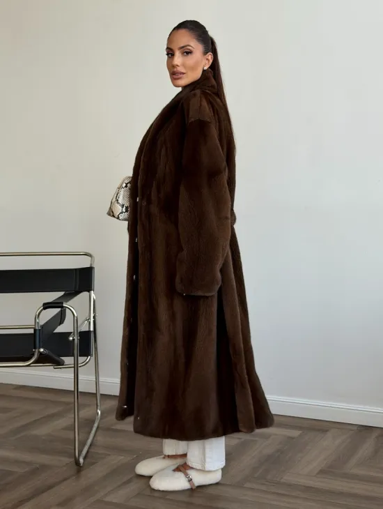 Шуба норковая в роспуск с меховым поясом - фото 9