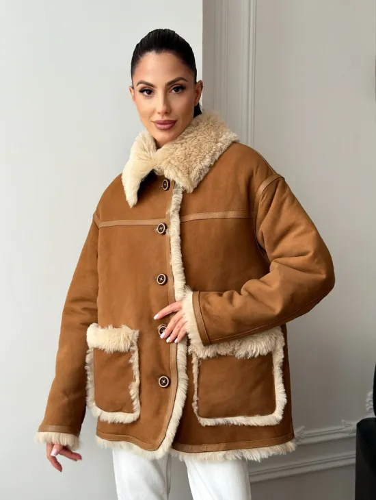 Двухсторонняя женская замшевая дубленка - фото 0