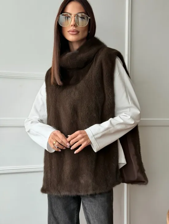 Норковая манишка коричневого цвета - фото 7