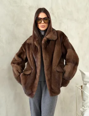 Короткая норковая шуба под соболь - фото 13