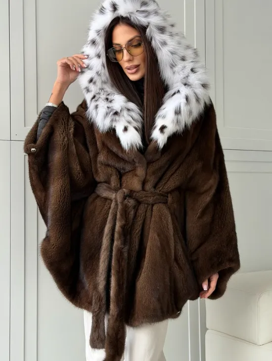 Норковая шуба с капюшоном по рысь - фото 4