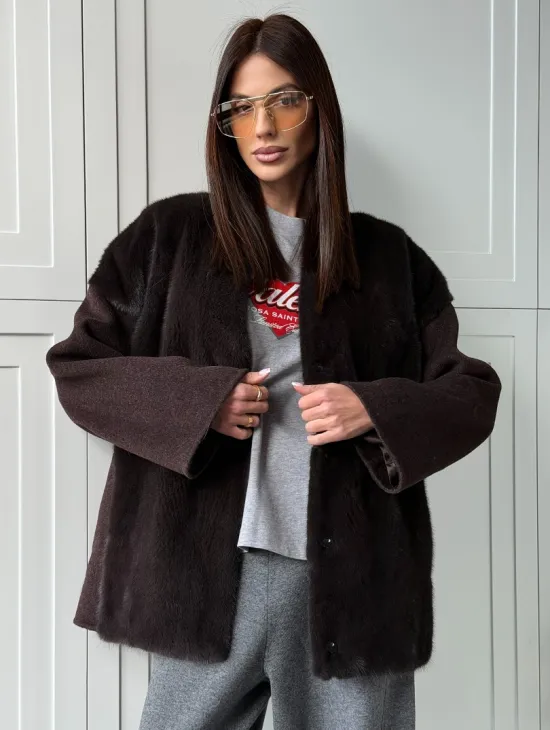 Женское полупальто с мехом норки - фото 9