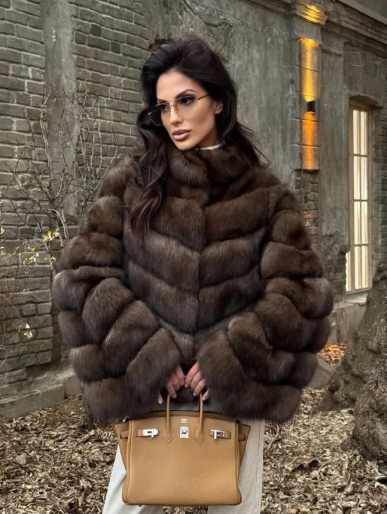 Роскошная шуба из меха соболя стойка воротник - седина 1/2 - фото 4