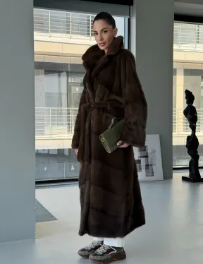 Коричневая норковая шуба - кимоно - фото 10