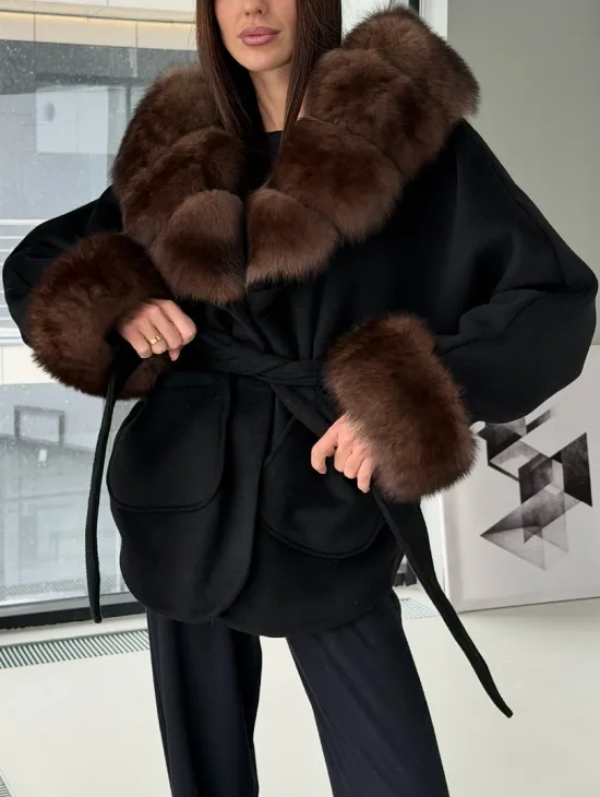 Пальто с капюшоном из финского песца - фото 2