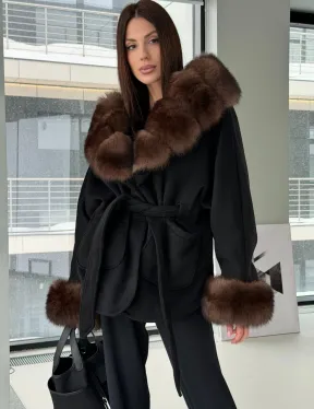 Пальто с капюшоном из финского песца - фото 0