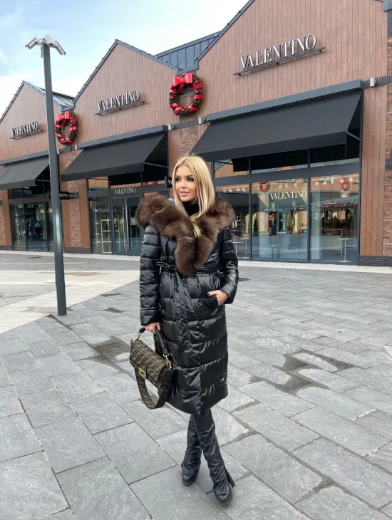 Пальто - пуховик с капюшоном из финского песца - фото 5