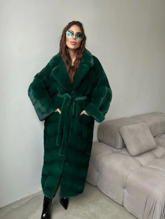 Шуба из плюшевой норки Velvet - цвет изумруд - фото 0