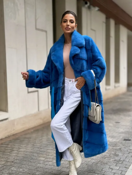 Шуба халат из меха норки - цвет электрик - фото 2