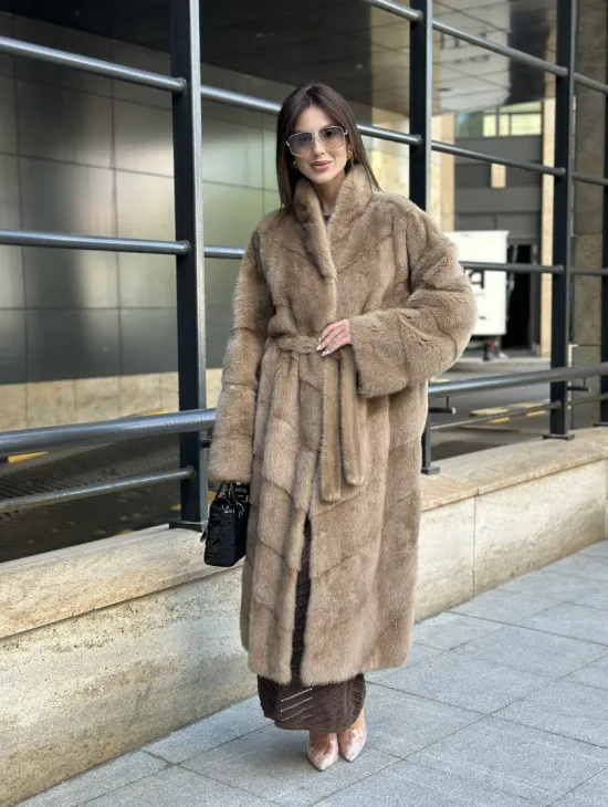 Пастель норковая шуба из аукционного меха - воротник отворот - фото 6