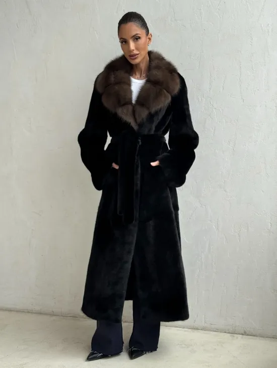 Шуба норковая Black Velvet c воротником из меха куницы - фото 6