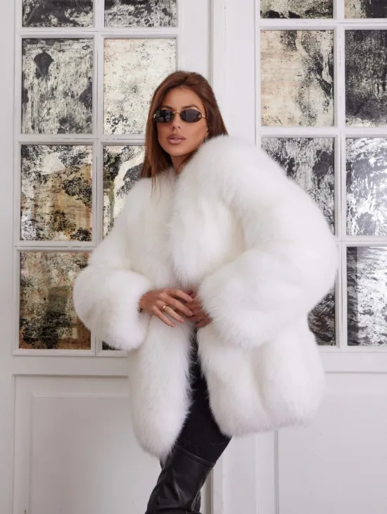 Шуба из меха лисы - цвет белый - фото 2