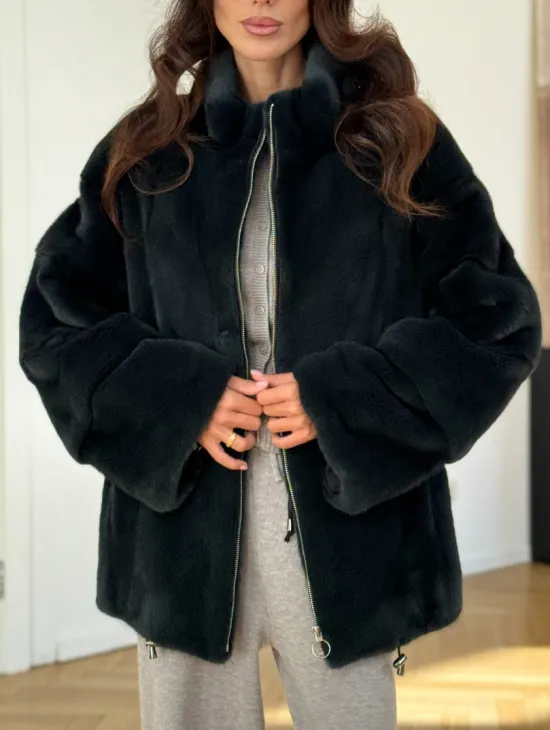 Бомбер из плюшевой норки NAFA - цвет темный изумруд - фото 1