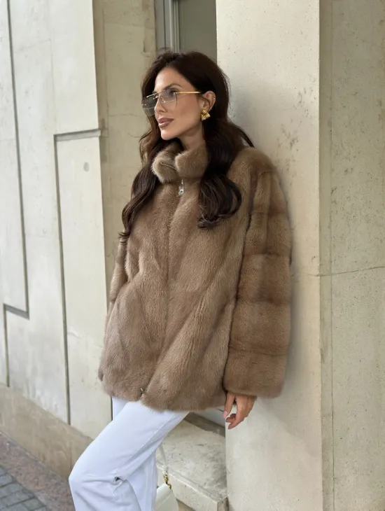 Короткая норковая шуба на молнии - цвет пастель - фото 7