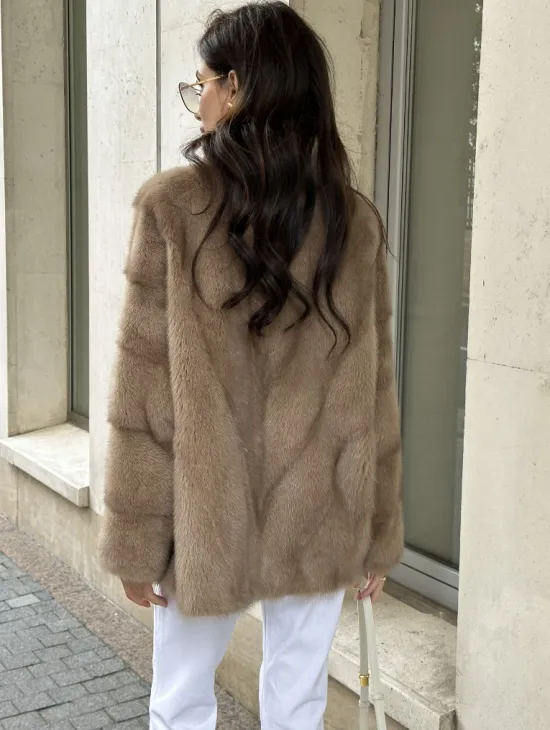 Короткая норковая шуба на молнии - цвет пастель - фото 1