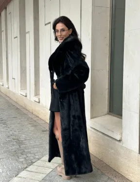 Черная норковая шуба NAFA MINK с поясом в пол - фото 14